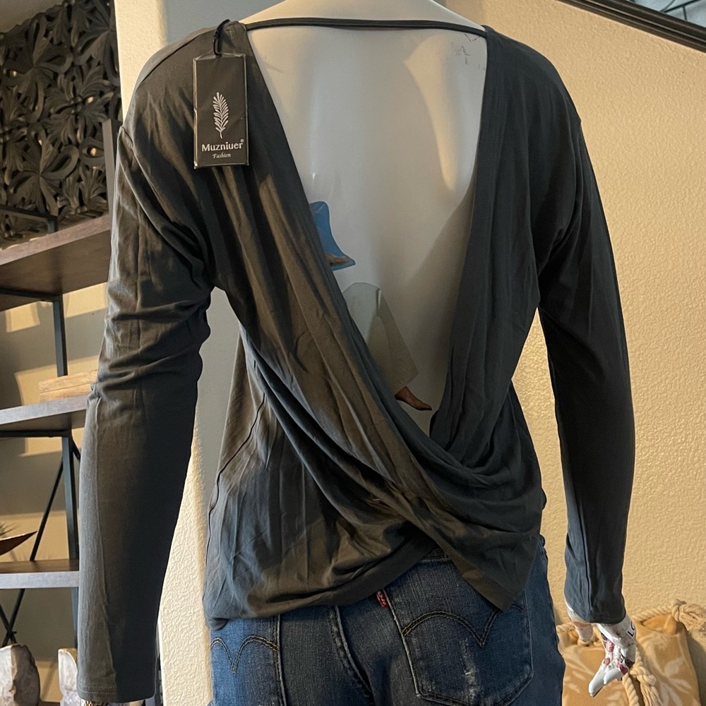 Gray Draped Back Women Top